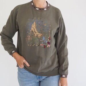 Vintage Northern Reflections Green Birdhouse Birds Leaves Sweatshirt Cabincore M